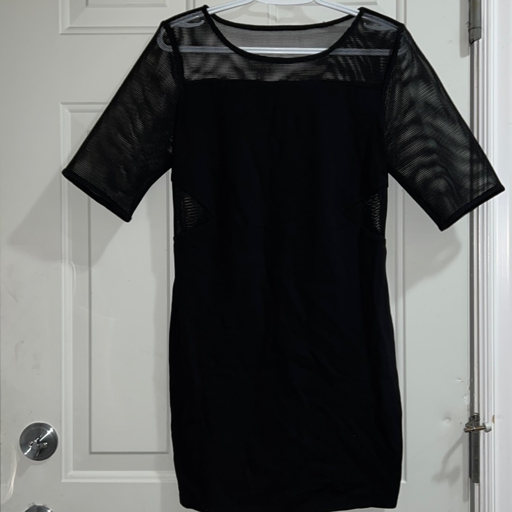 Vero Moda black half sleeve bodycon mini dress with mesh cutout pattern